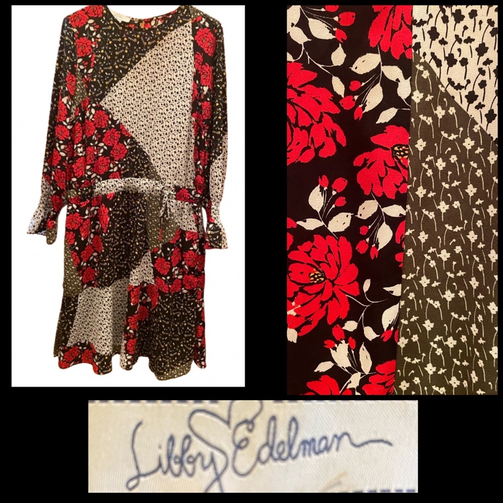 Libby Edelman Patchwork Floral Long Sleeve Dress